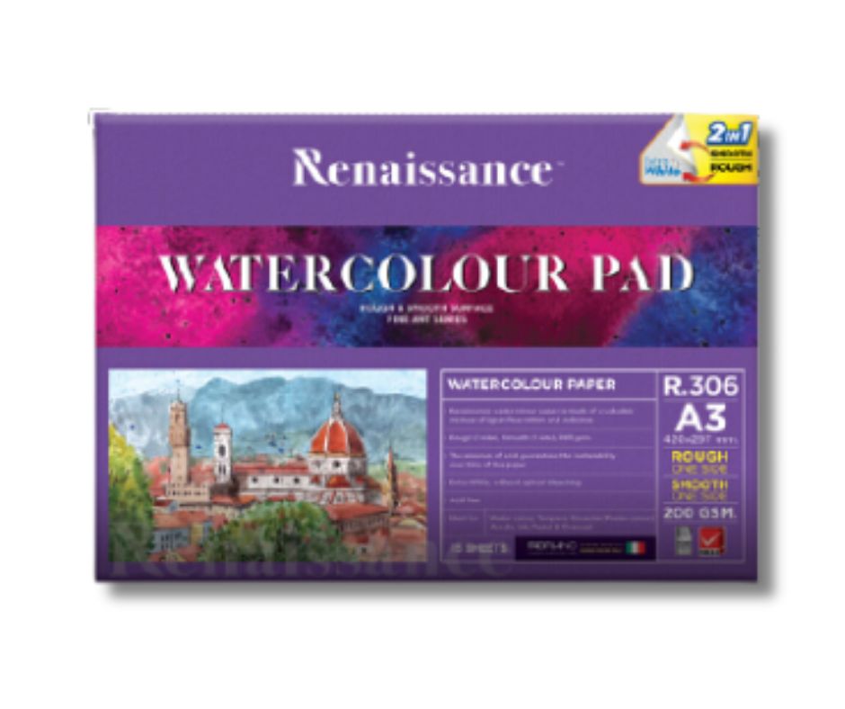 กระดาษ 100 ปอนด์ A3 เต็ม 200g หยาบและเรียบในแผ่นเดียว (15แผ่น/เล่ม)R.306  Renaissance