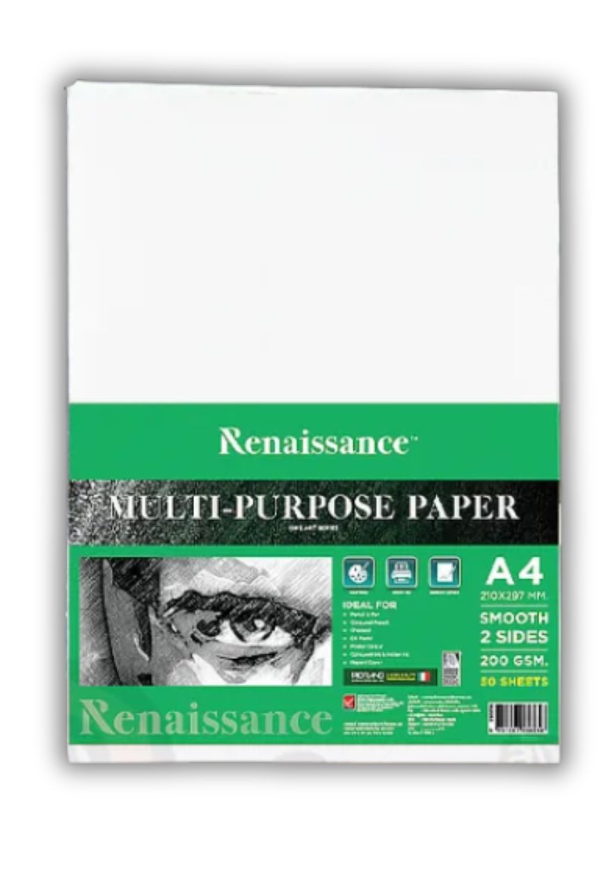 กระดาษ 100 ปอนด์ A4 200g เรียบทั้ง2หน้า (50แผ่น/แพ็ค) Renaissance